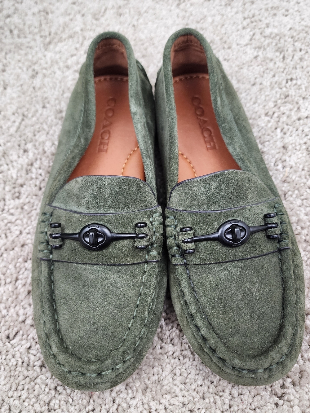 Coach Crosby Olive Green Bit Suede Driving Loafers NWOT - Picture 2 of 7